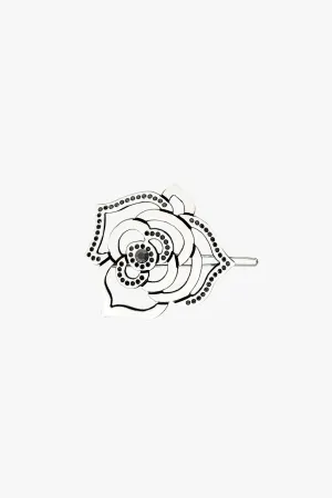 Cutout Crystal Embroidered Rose Side Barrette-White Annasui