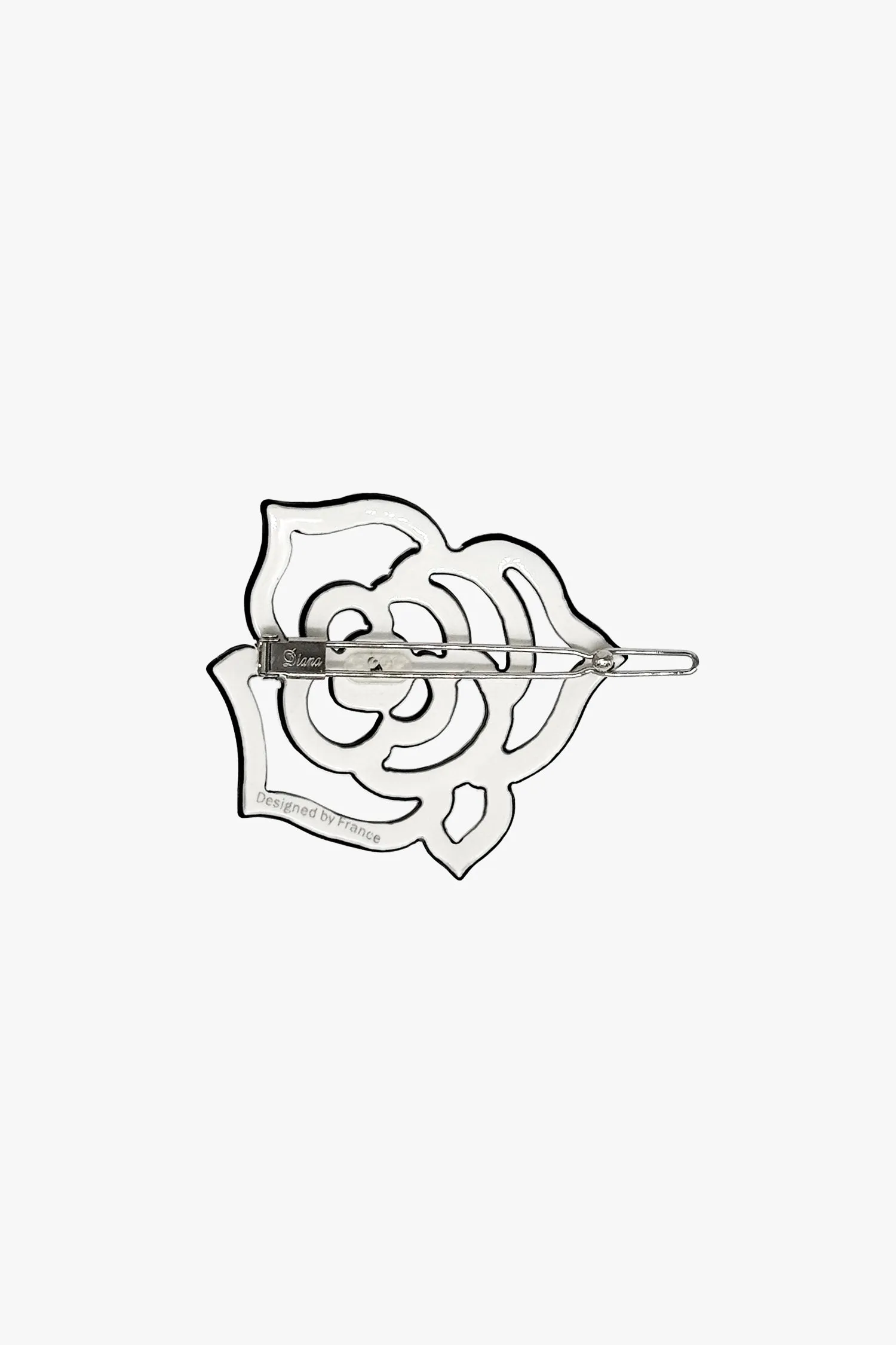 Cutout Crystal Embroidered Rose Side Barrette-White Annasui