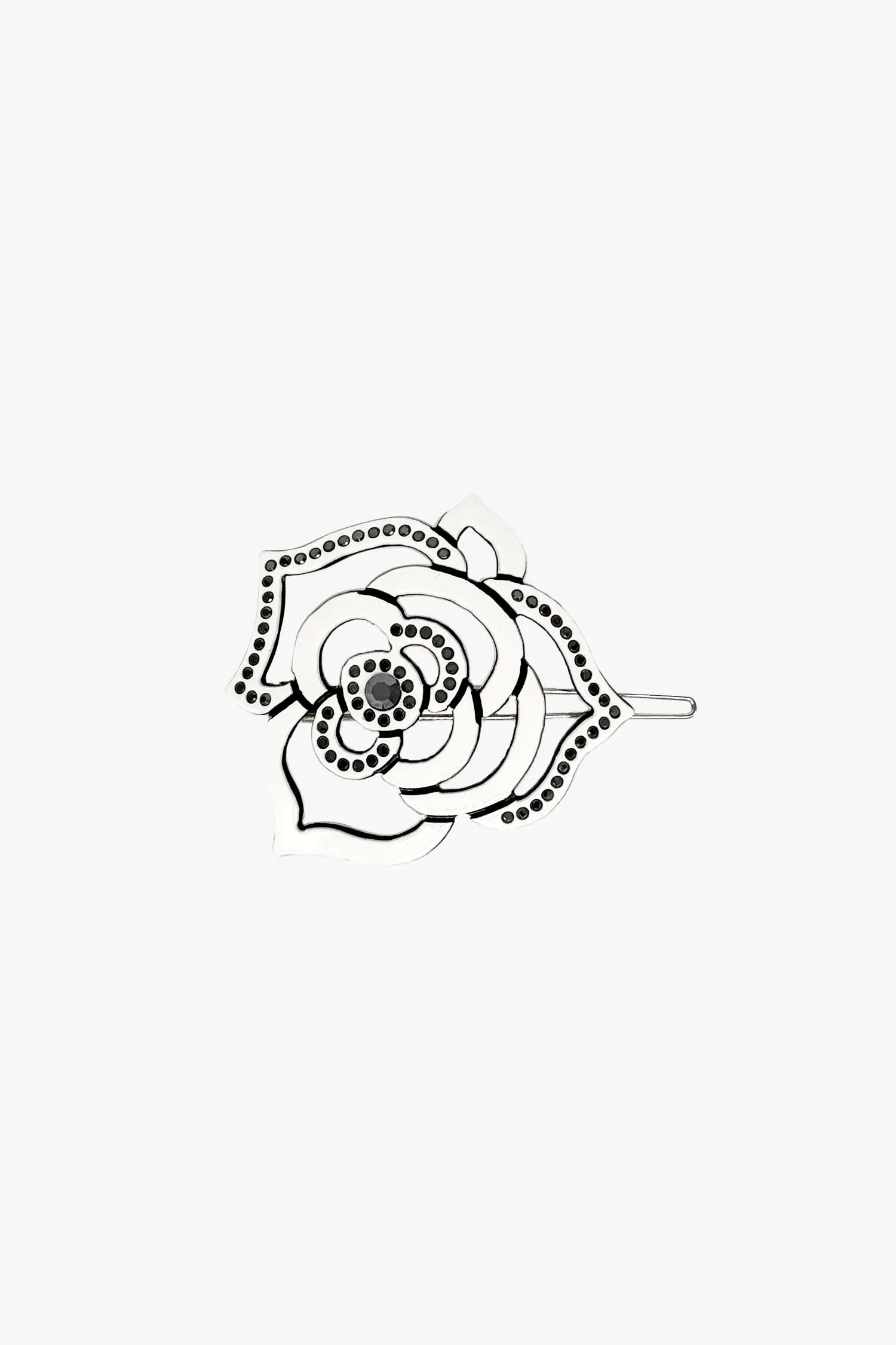 Cutout Crystal Embroidered Rose Side Barrette-White Annasui