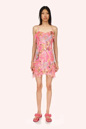 Dahlias Crinkle Chiffon Ruffle Mini Dress Annasui
