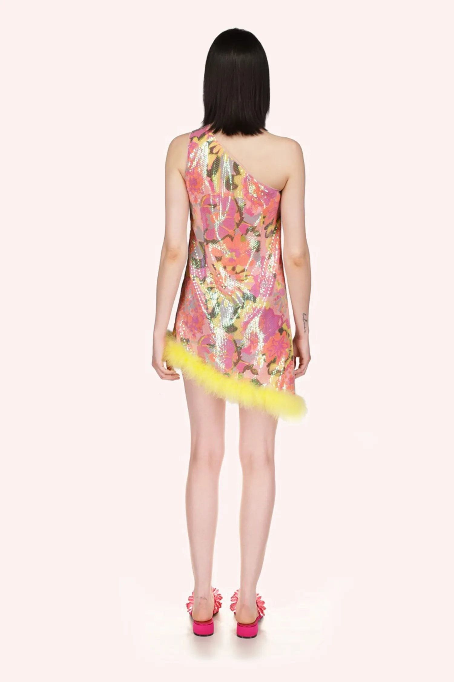 Dahlias Iridescent Sequin Asymmetrical Dress Annasui