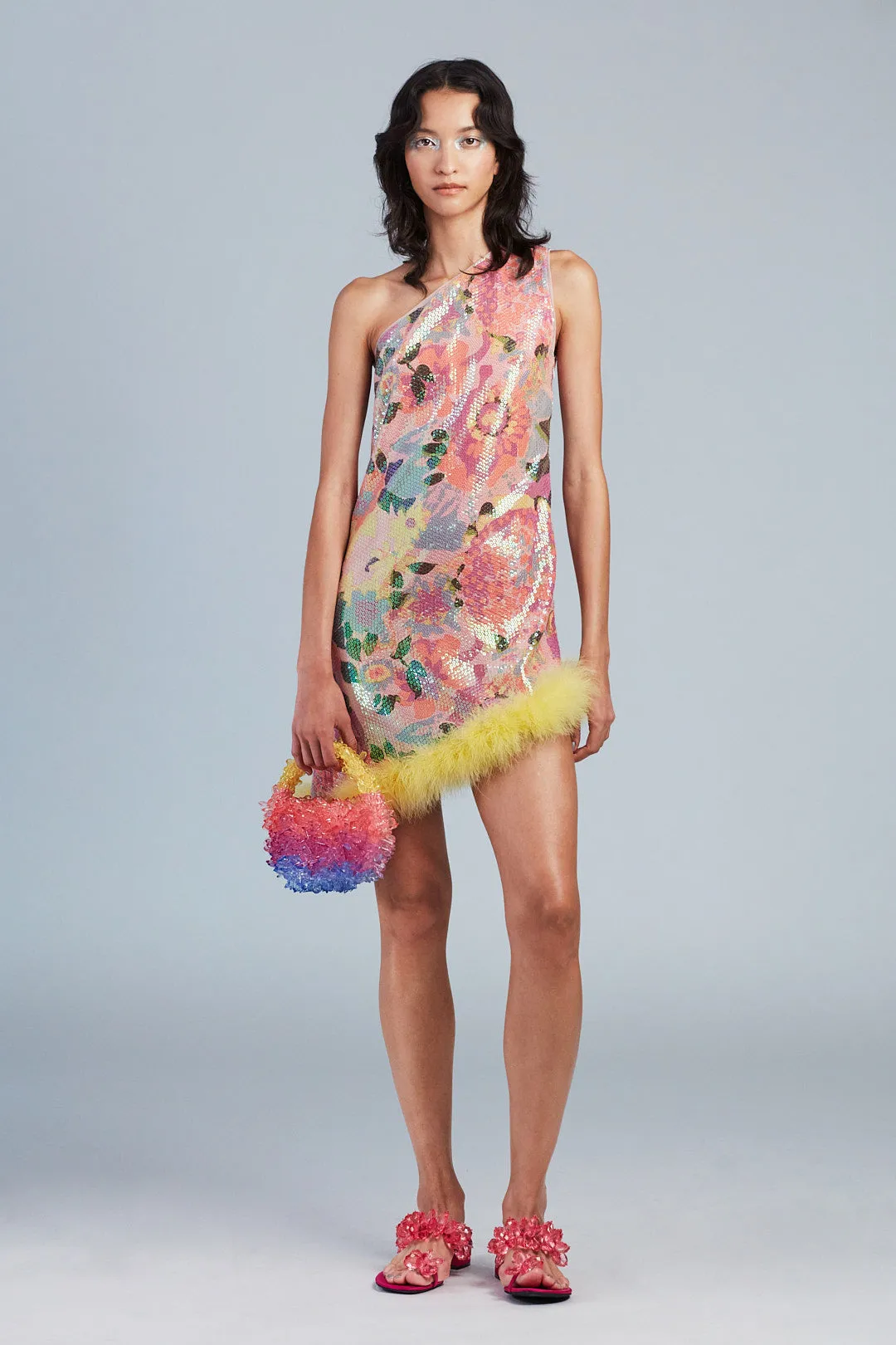 Dahlias Iridescent Sequin Asymmetrical Dress Annasui