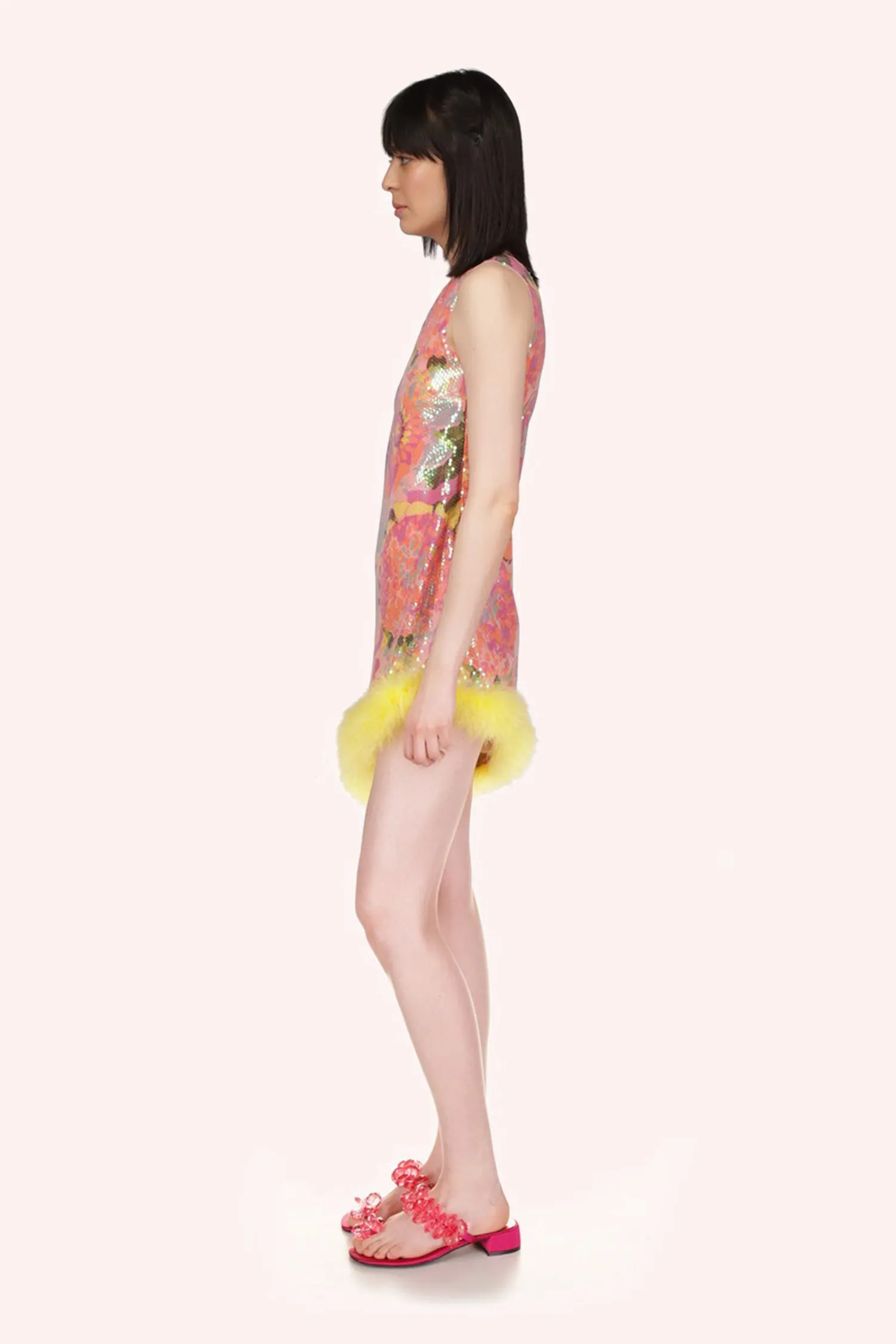 Dahlias Iridescent Sequin Asymmetrical Dress Annasui