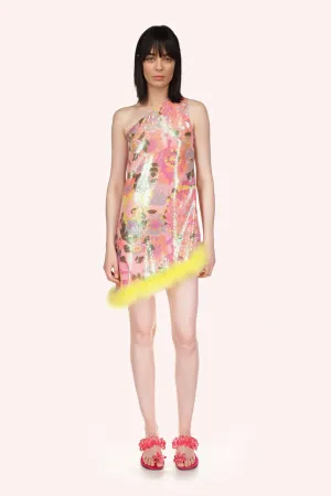 Dahlias Iridescent Sequin Asymmetrical Dress Annasui