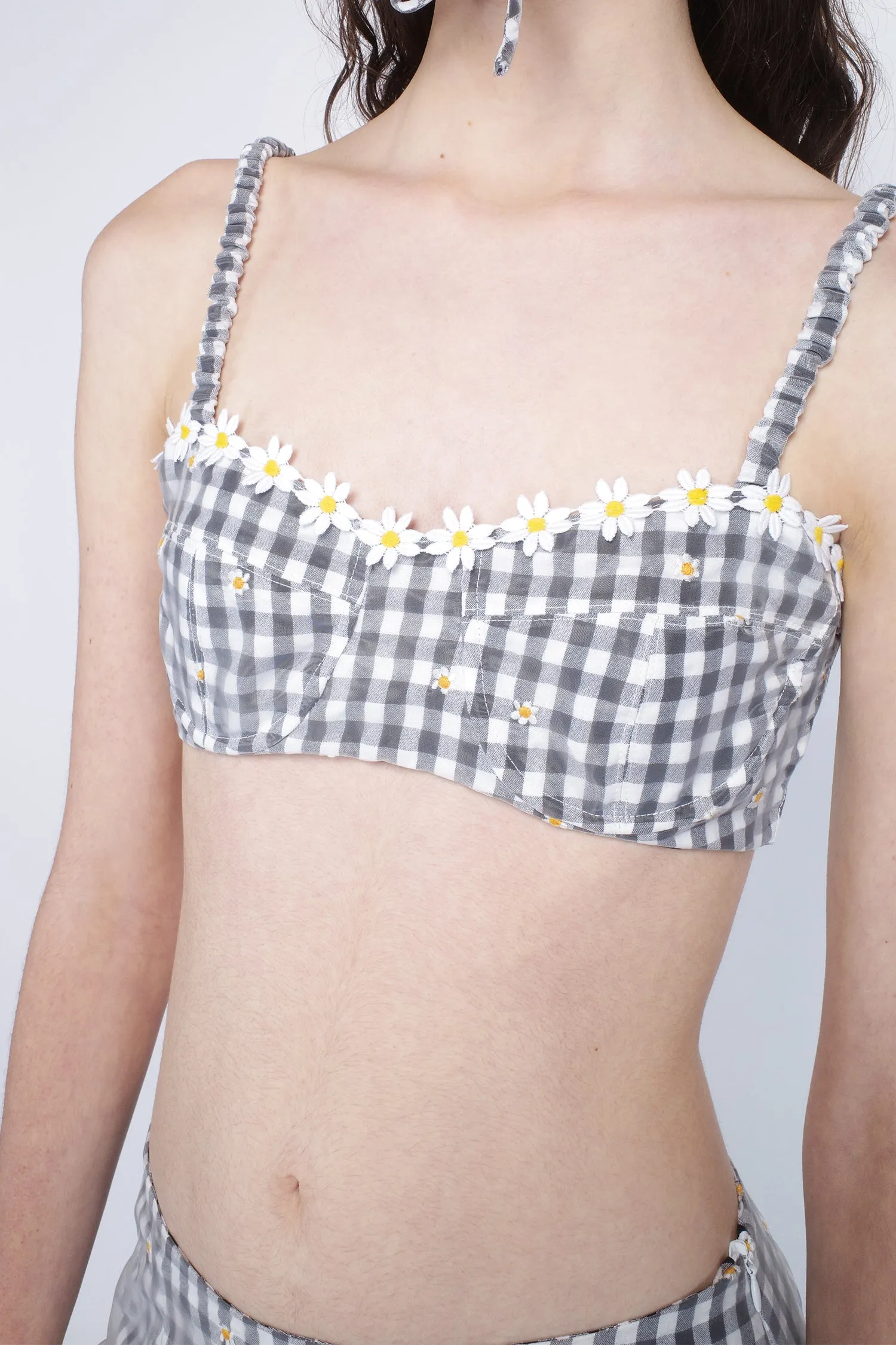 Daisy Embroidery on Gingham Bikini Set Annasui