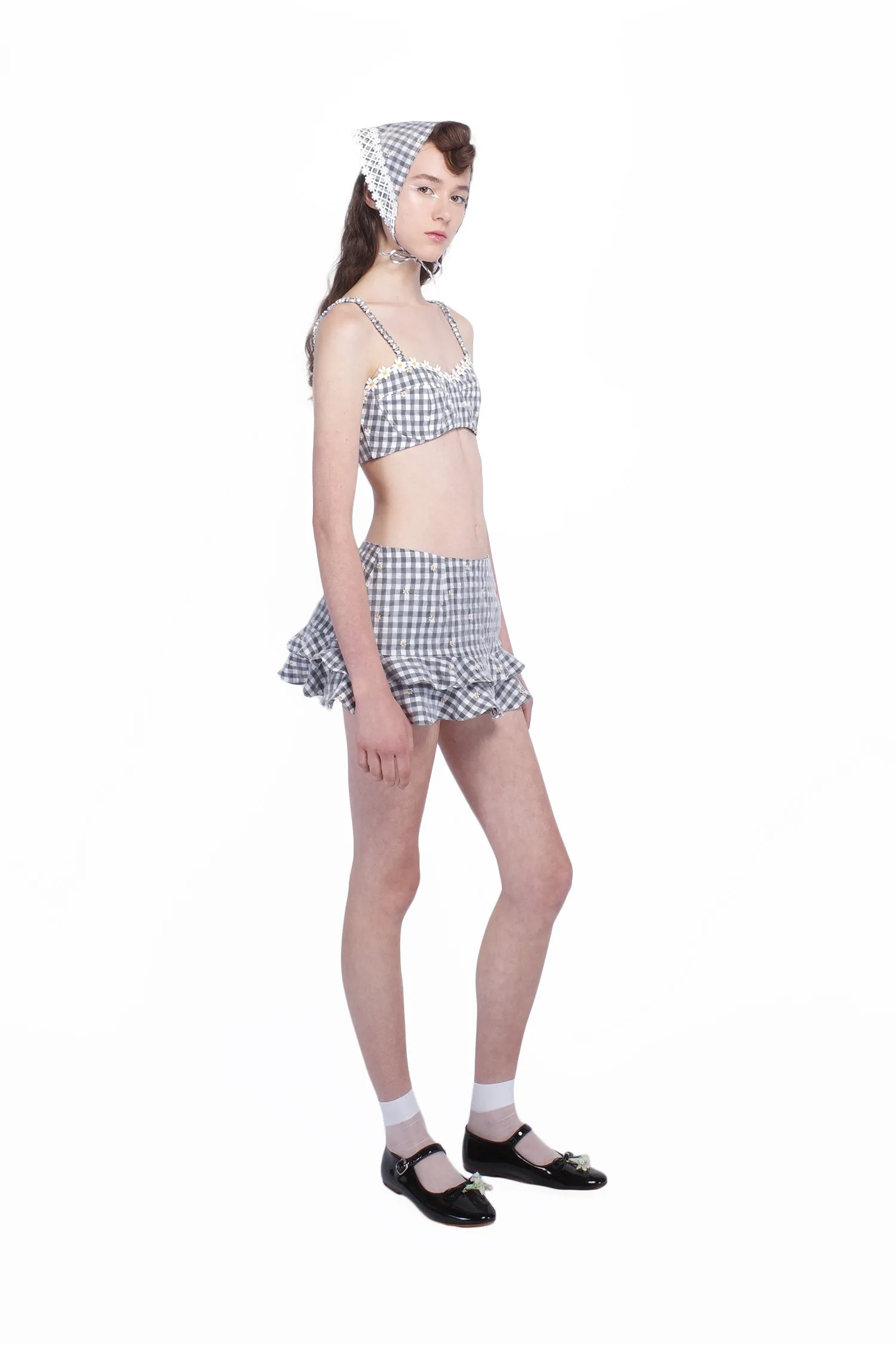 Daisy Embroidery on Gingham Bikini Set Annasui