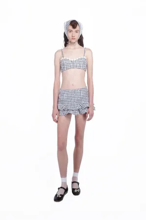 Daisy Embroidery on Gingham Bikini Set Annasui