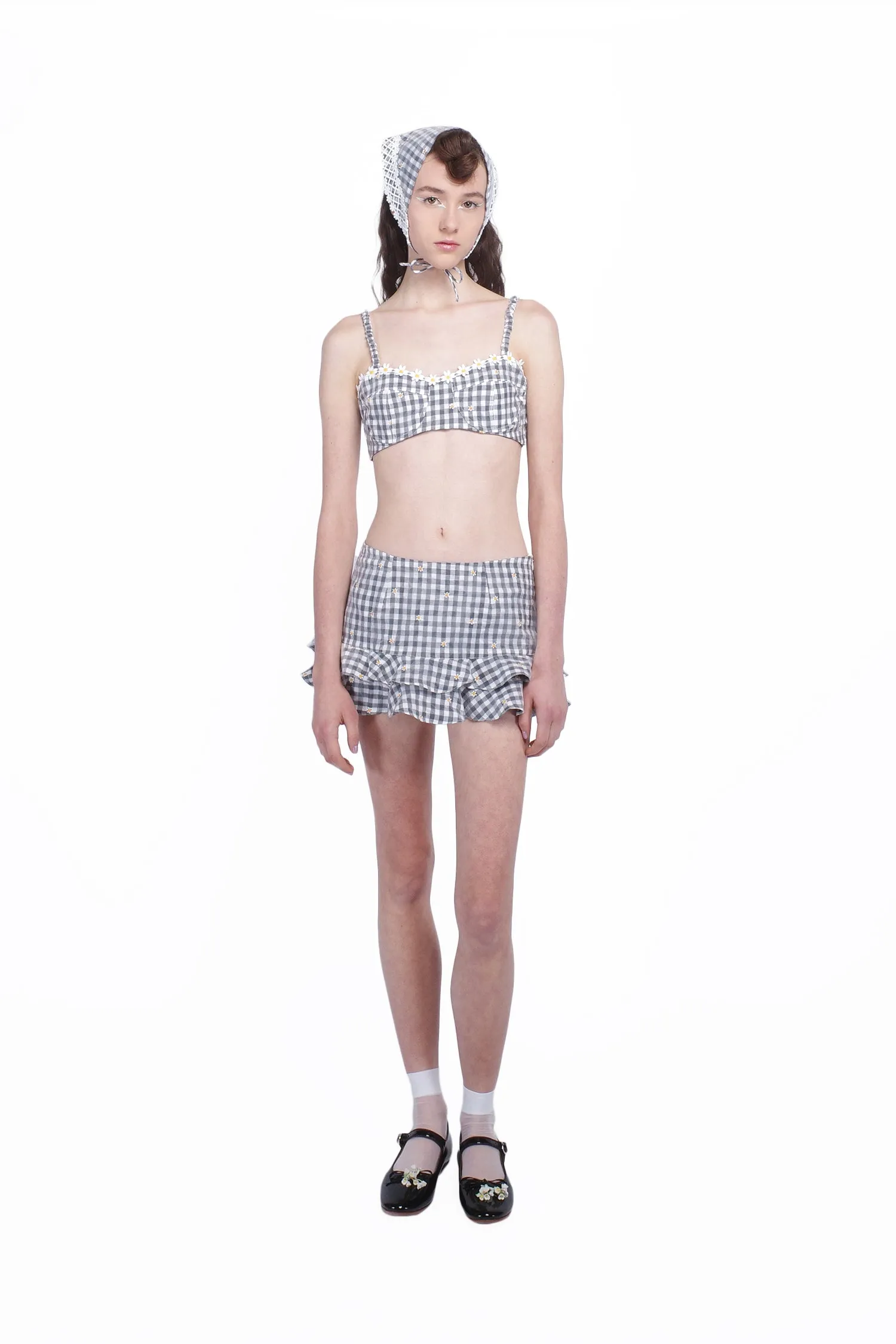 Daisy Embroidery on Gingham Bikini Set Annasui