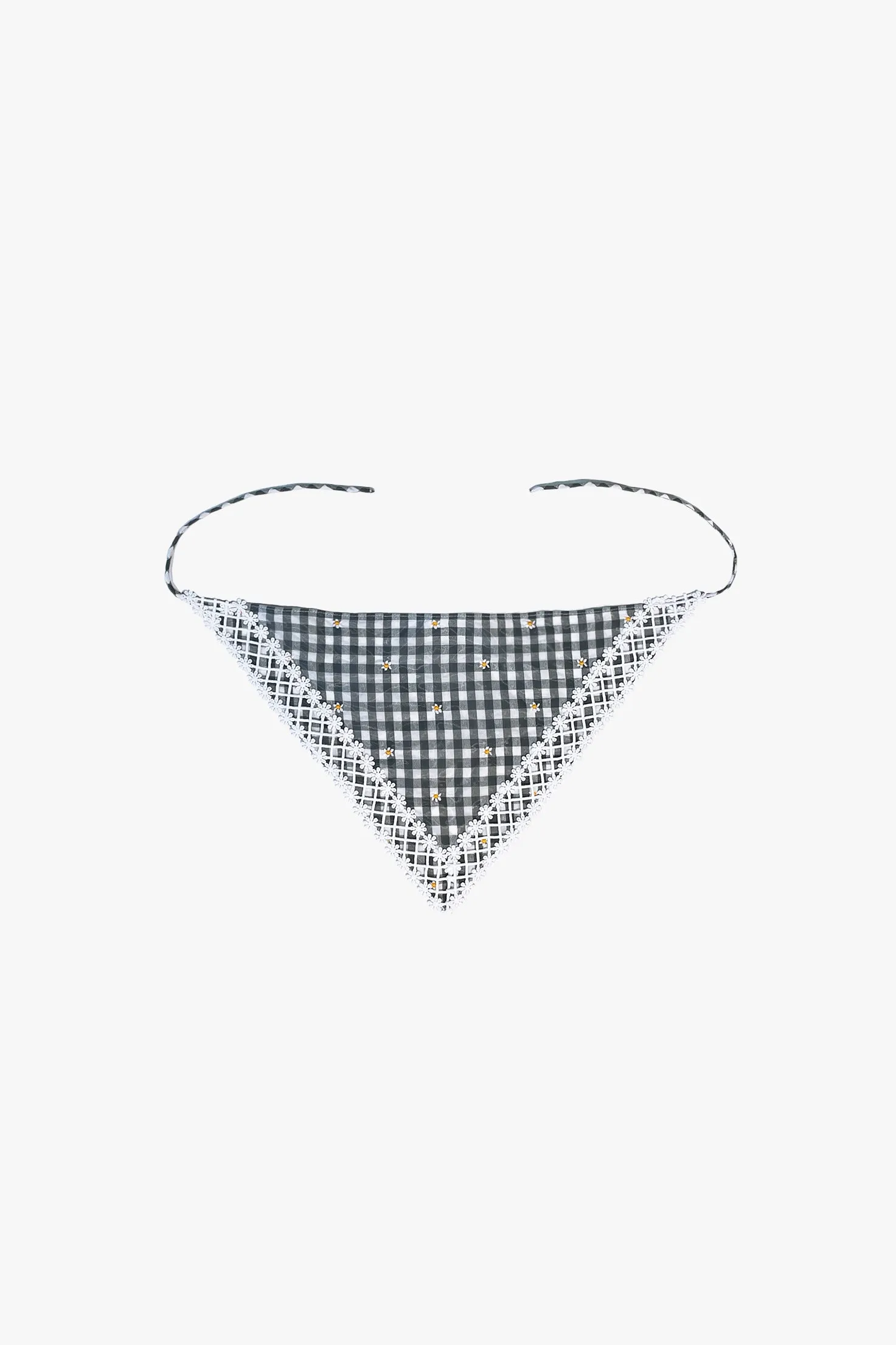 Daisy Embroidery on Gingham Headscarf Annasui