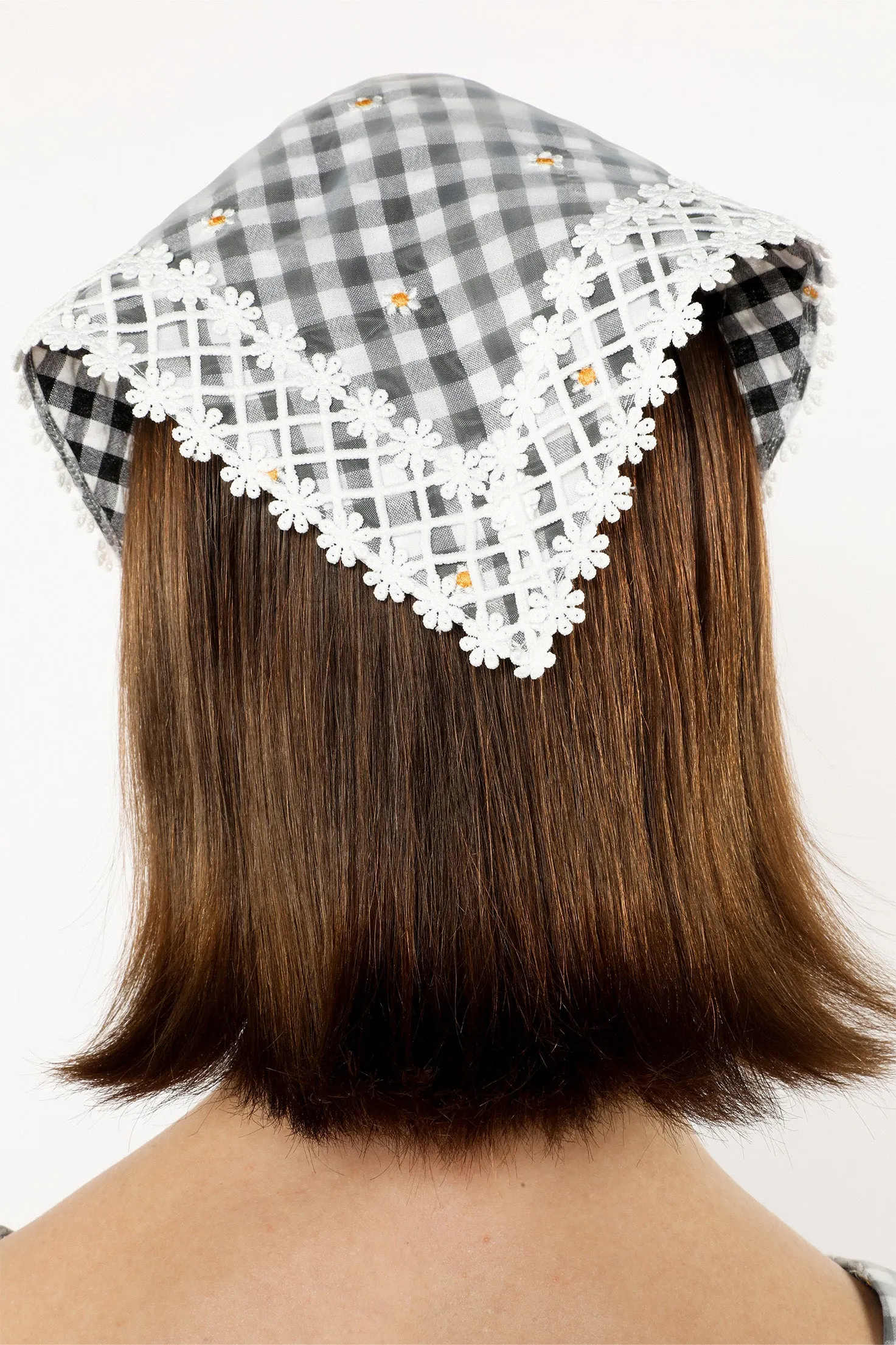Daisy Embroidery on Gingham Headscarf Annasui