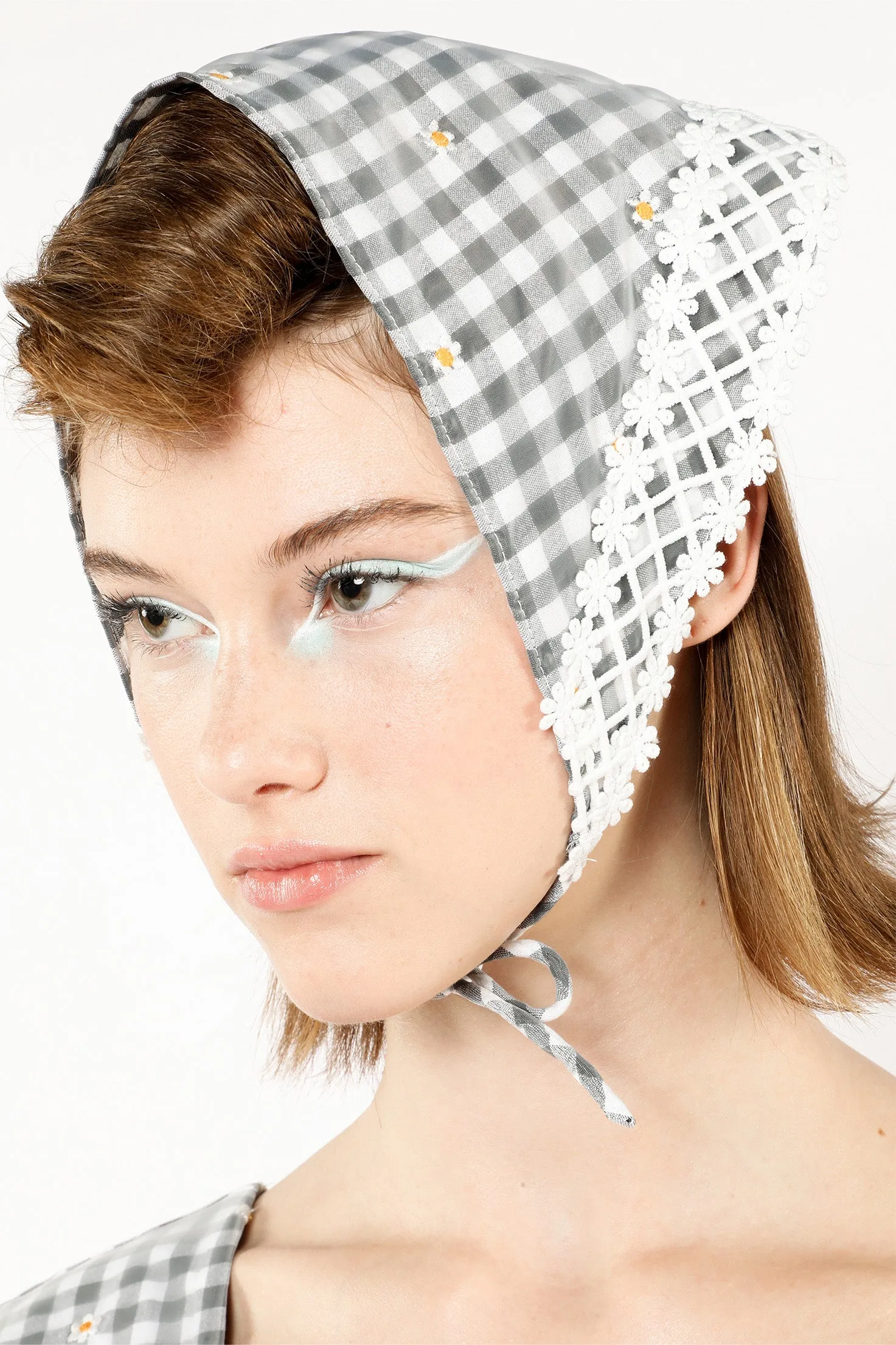 Daisy Embroidery on Gingham Headscarf Annasui