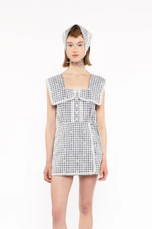 Daisy Embroidery on Gingham Tie Romper Annasui