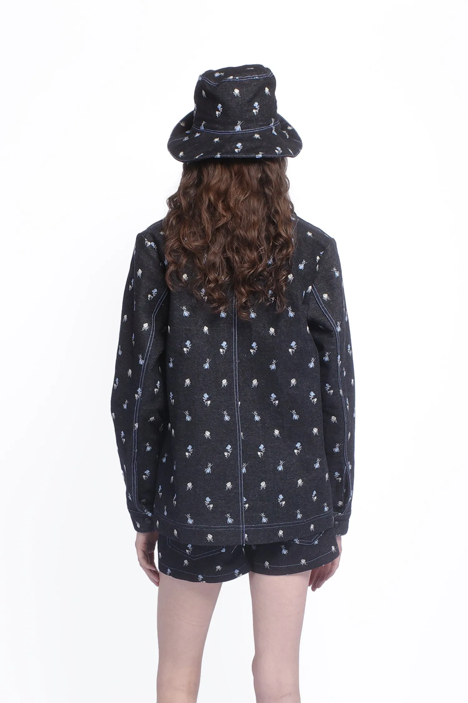Denim Embroidered Roses Barn Jacket Annasui