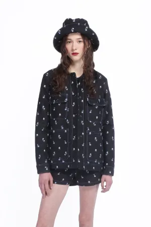Denim Embroidered Roses Barn Jacket Annasui