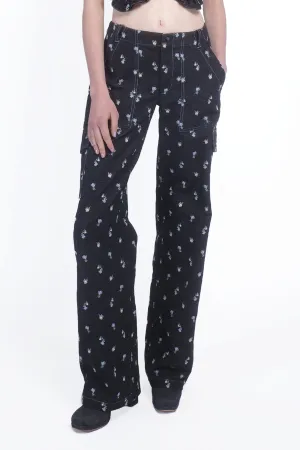 Denim Embroidered Roses Cargo Pants Annasui