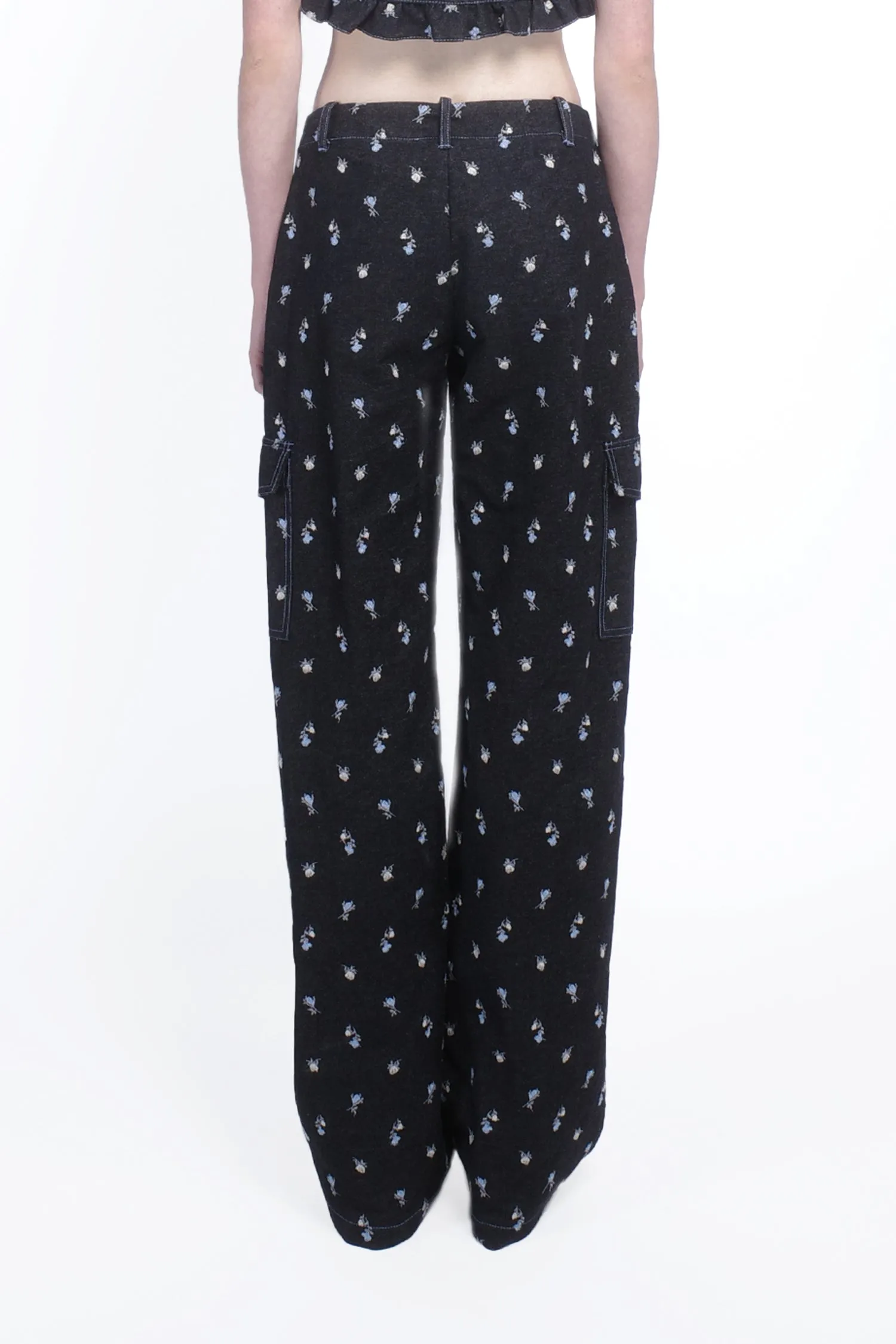 Denim Embroidered Roses Cargo Pants Annasui
