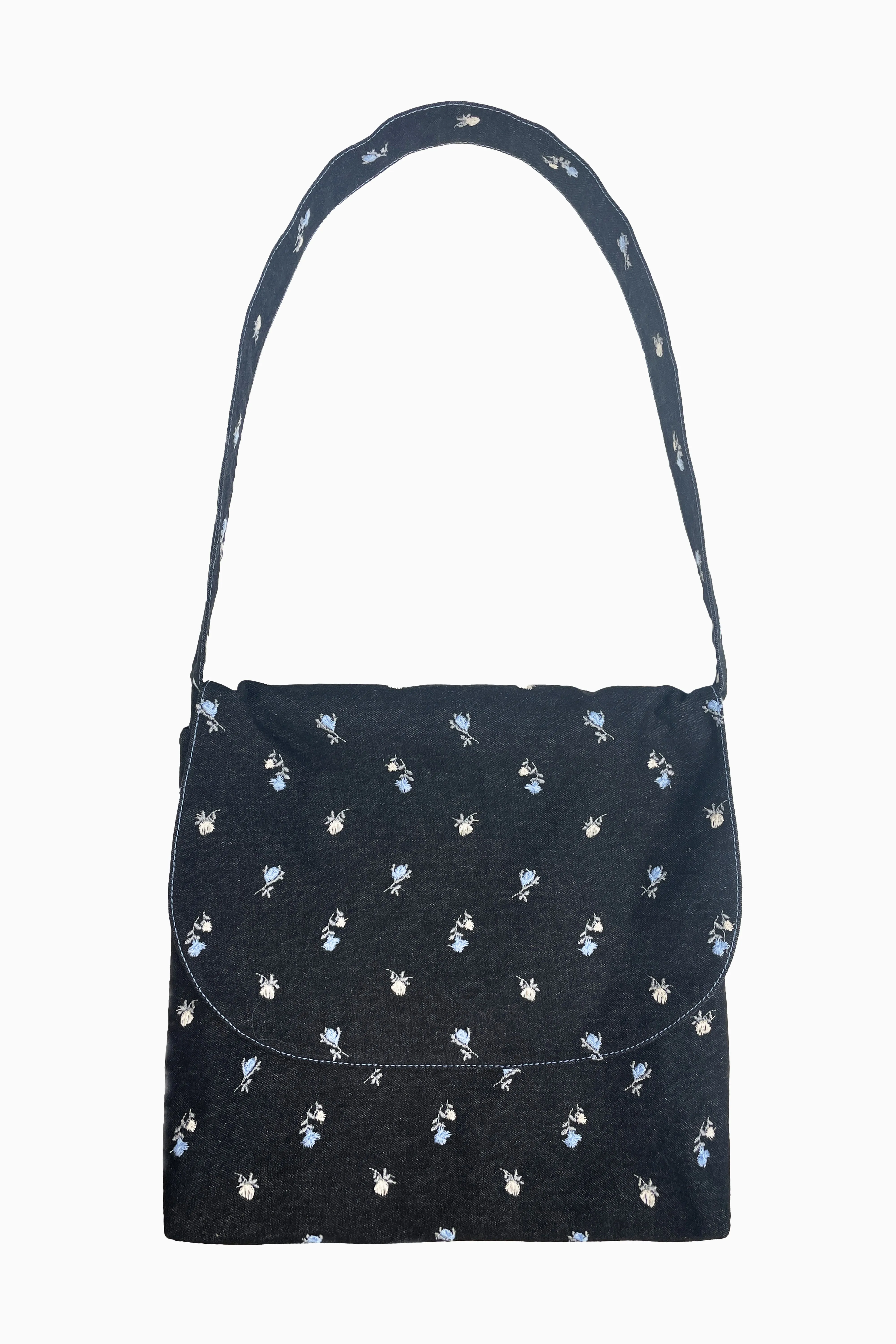 Denim Embroidered Roses Handbag Annasui