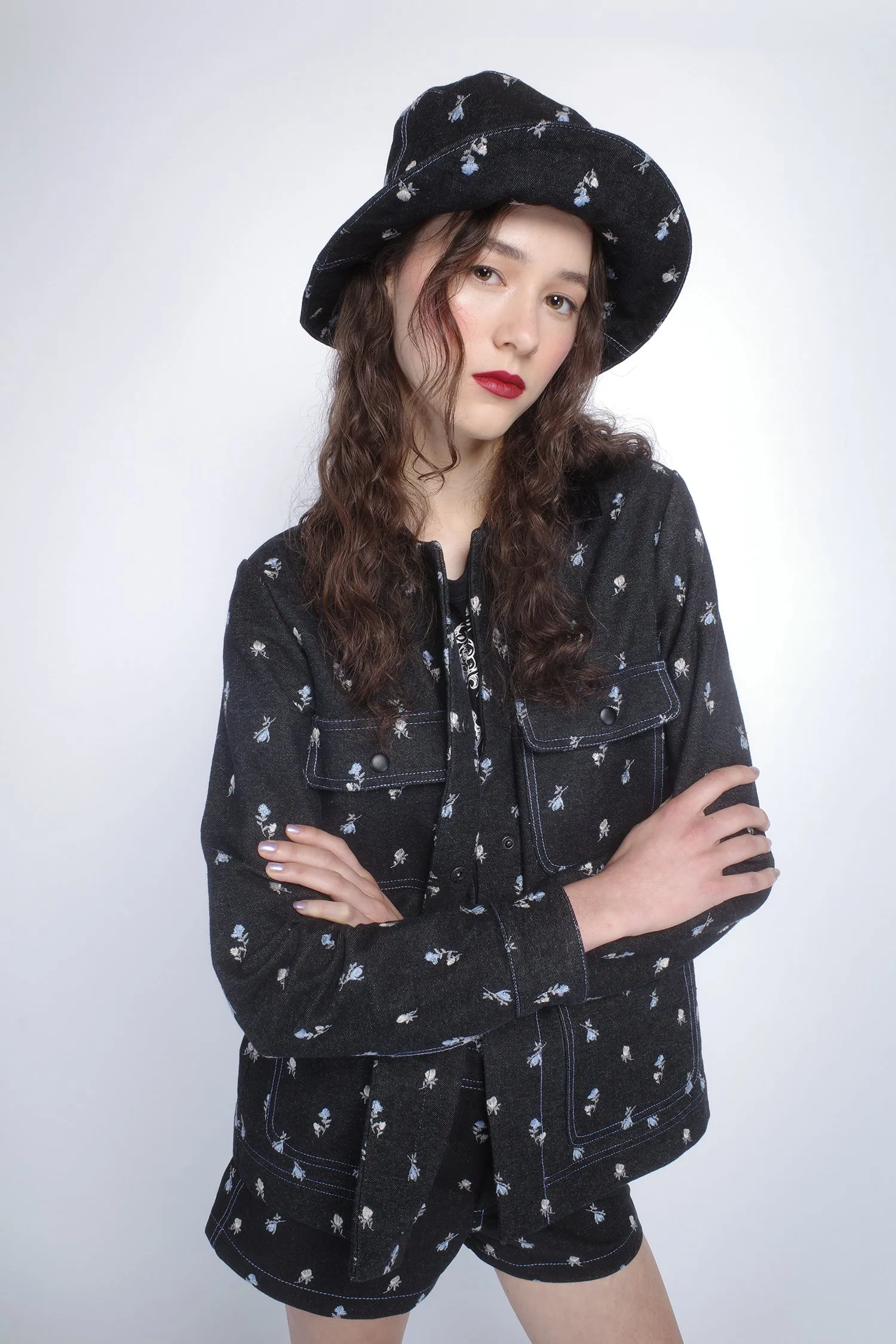 Denim Embroidered Roses Oversized Brim Hat Annasui