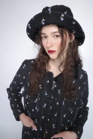 Denim Embroidered Roses Oversized Brim Hat Annasui