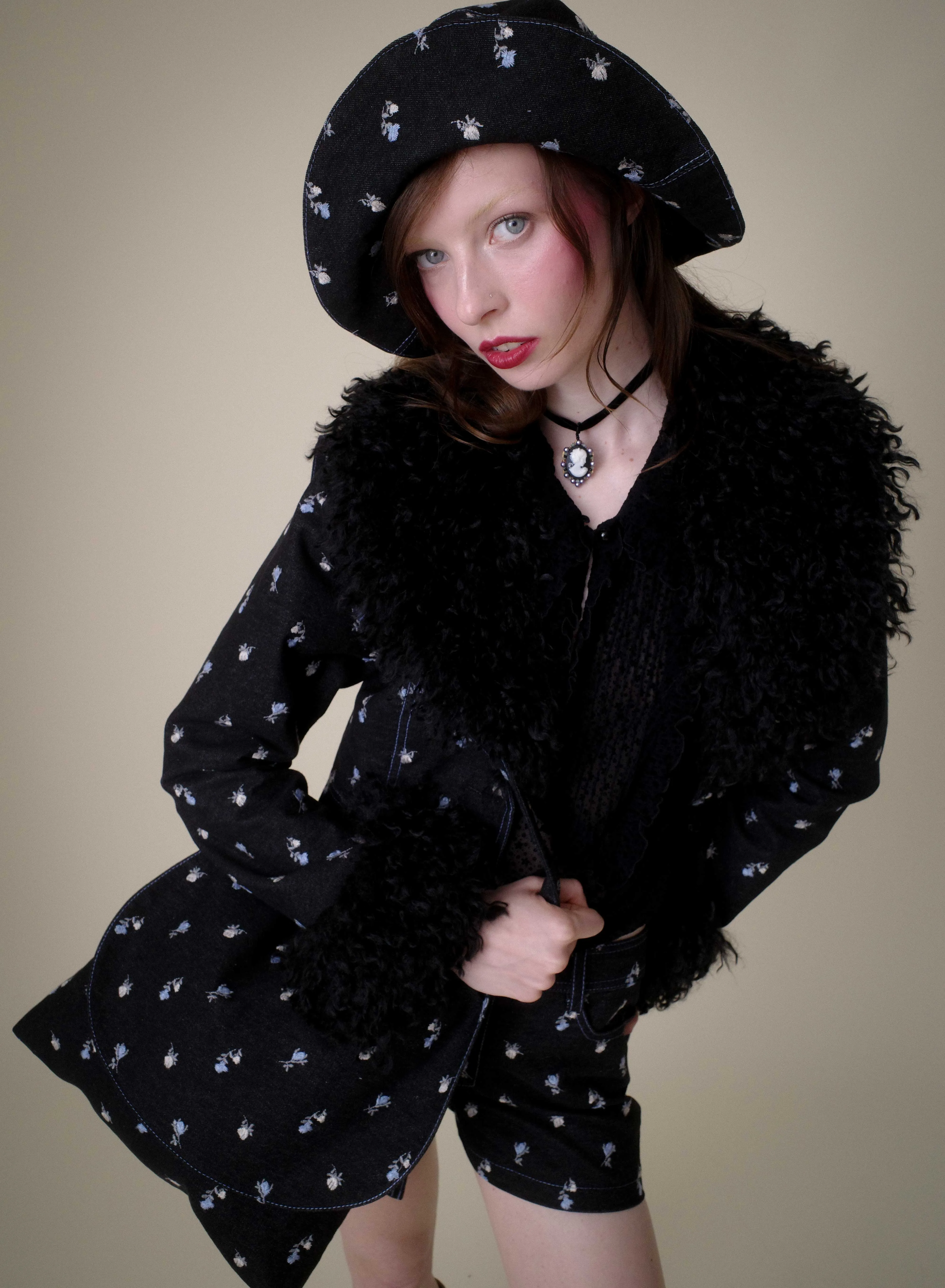 Denim Embroidered Roses Oversized Brim Hat Annasui