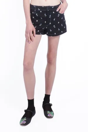 Denim Embroidered Roses Shorts Annasui