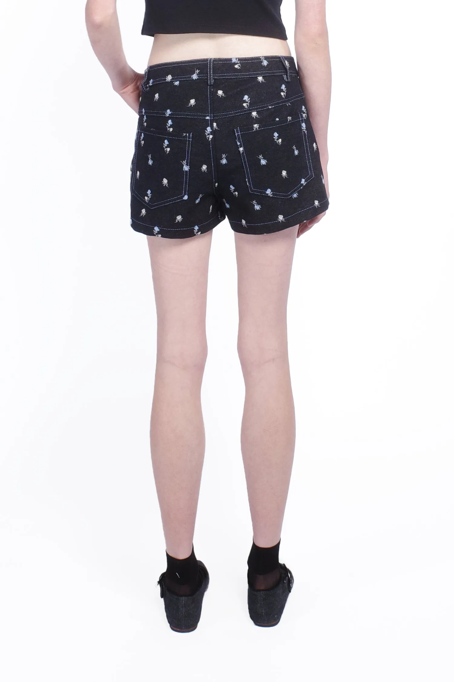 Denim Embroidered Roses Shorts Annasui