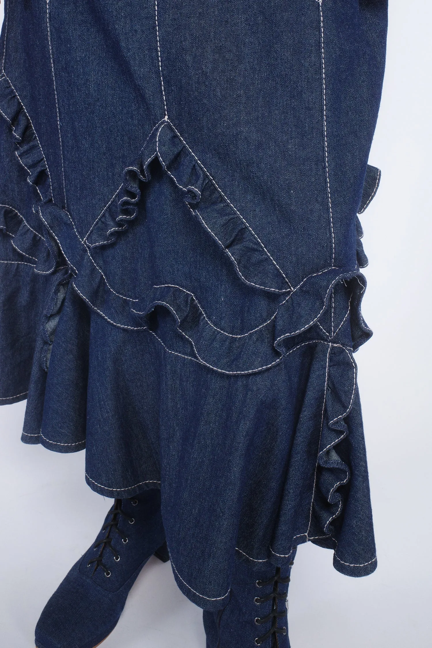 Denim Ruffle Maxi Skirt Annasui