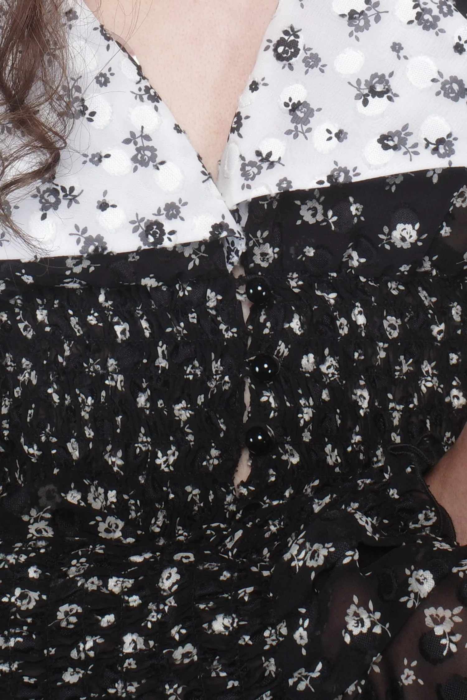 Ditsy Dot Chiffon Collared Smocked Top Annasui