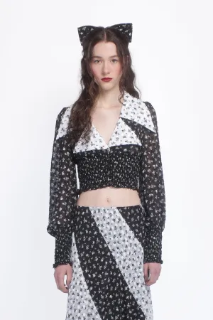 Ditsy Dot Chiffon Collared Smocked Top Annasui