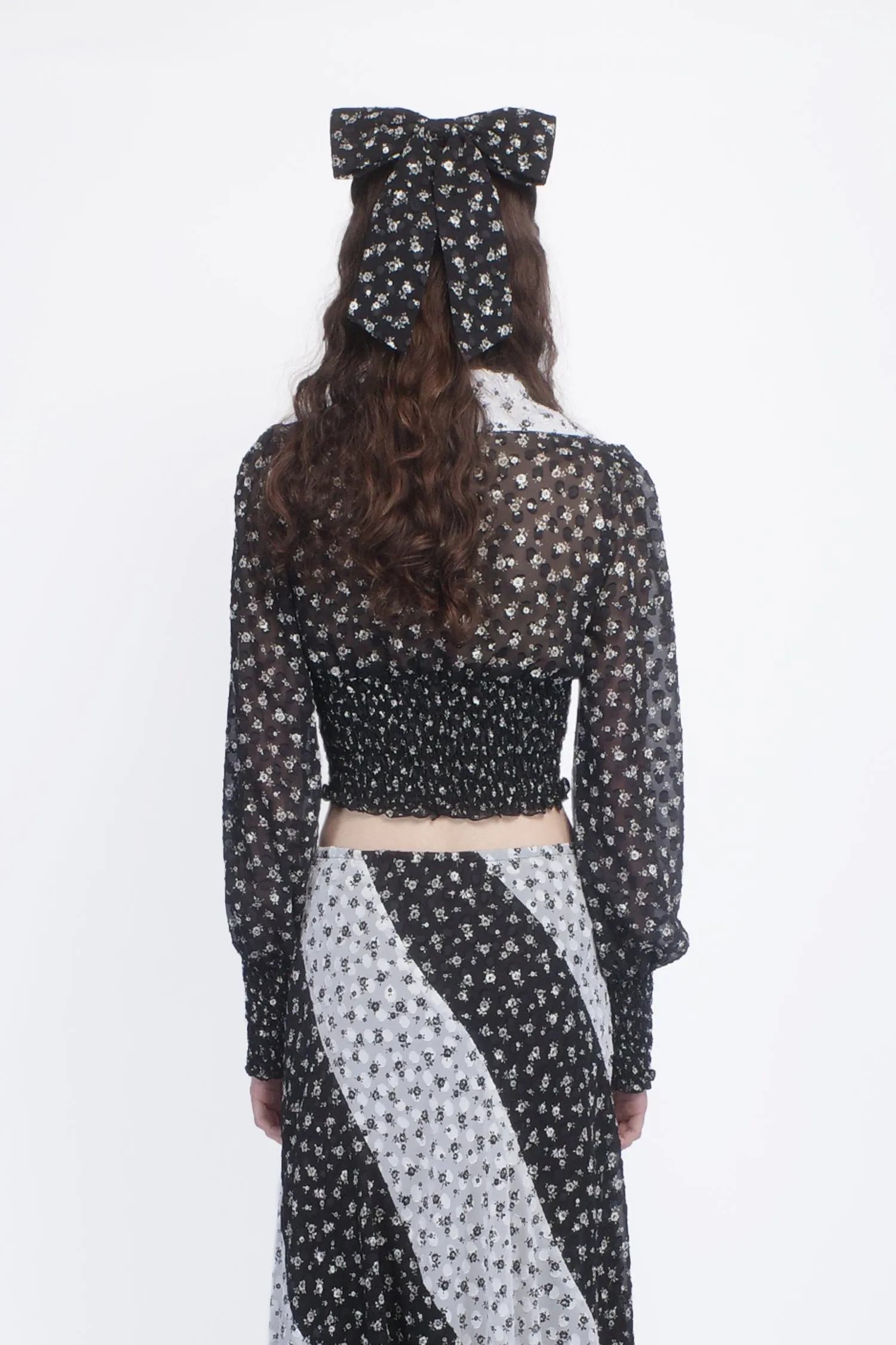 Ditsy Dot Chiffon Collared Smocked Top Annasui