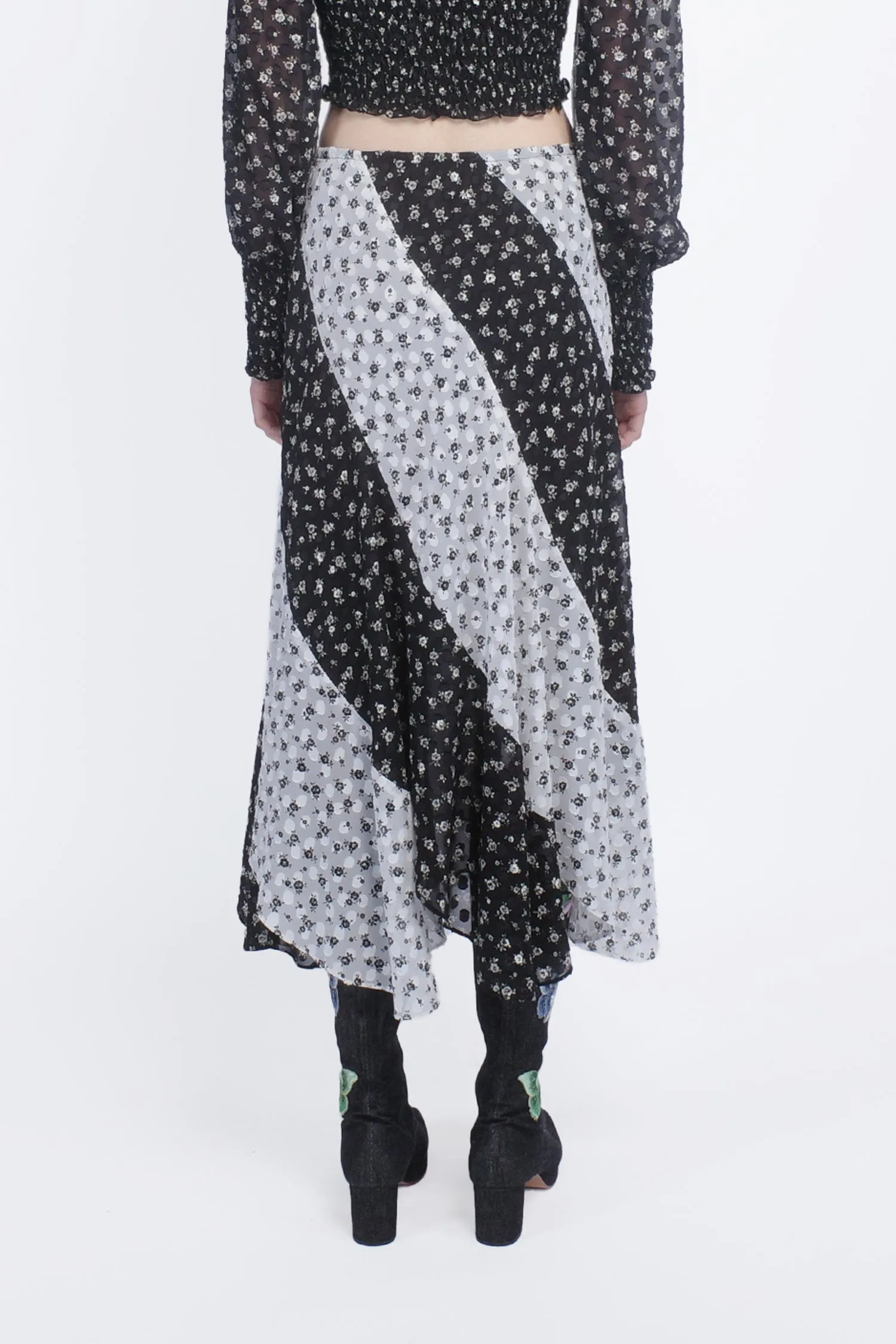 Ditsy Dot Chiffon Contrast Flowy Skirt Annasui