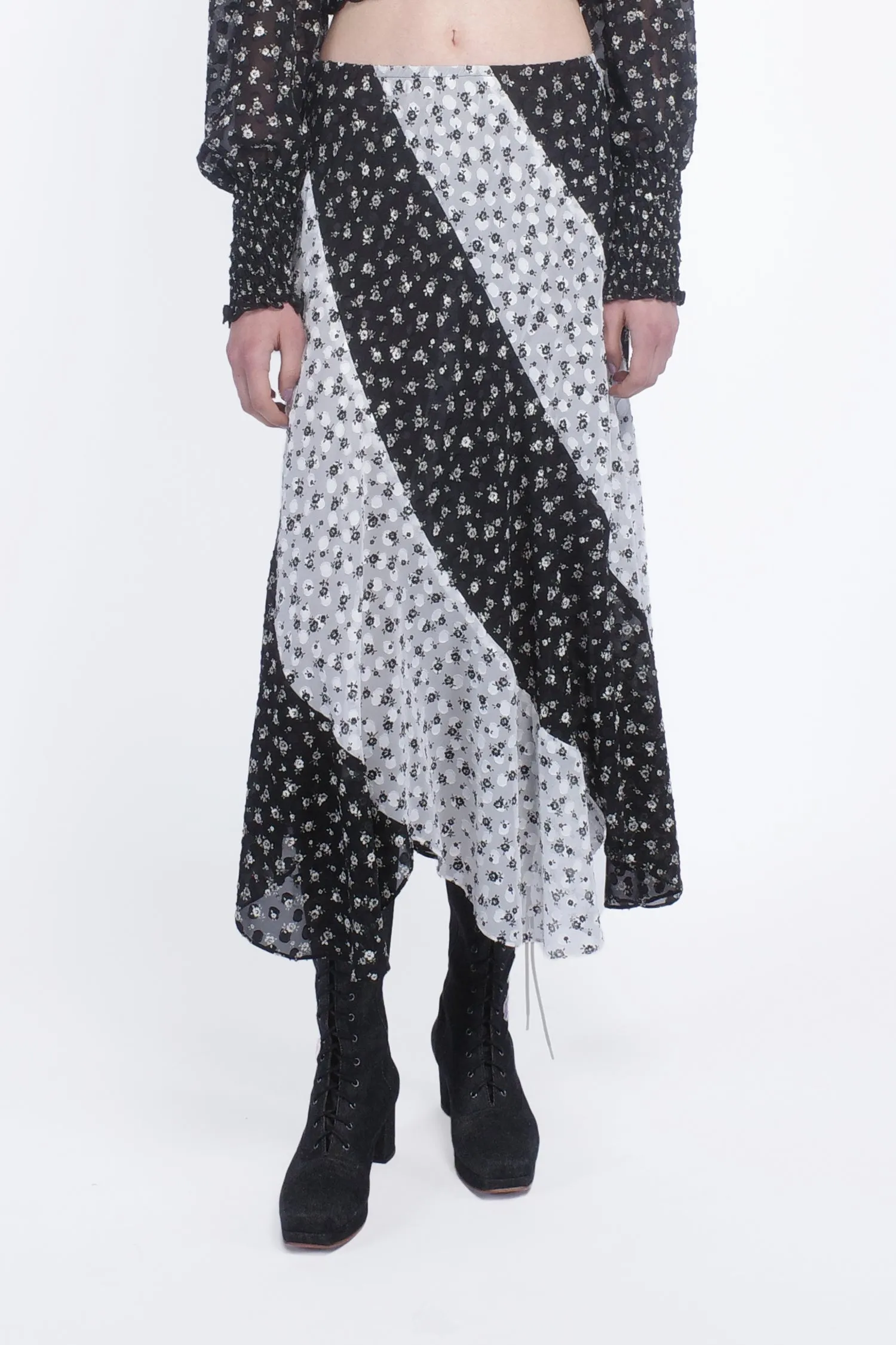 Ditsy Dot Chiffon Contrast Flowy Skirt Annasui