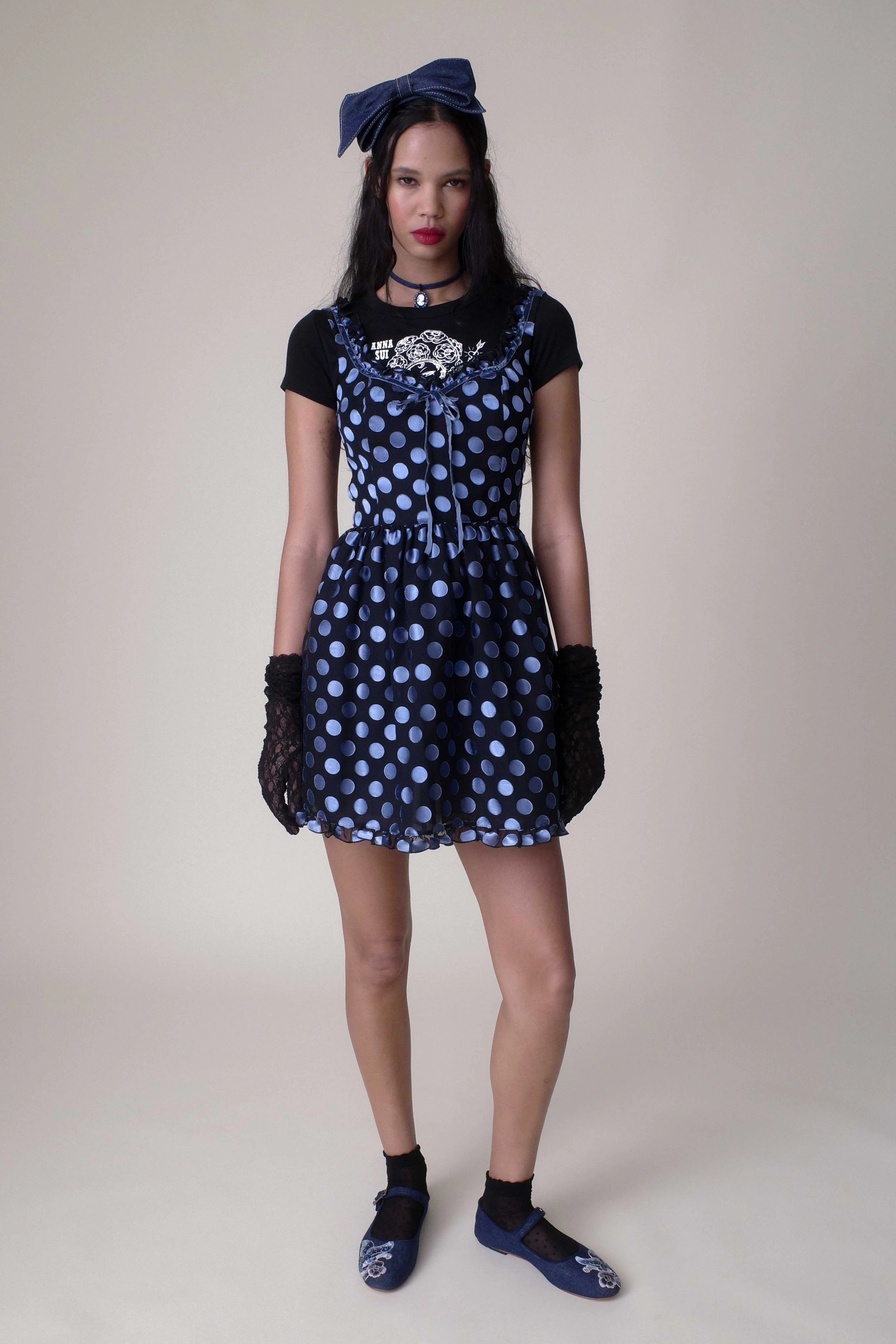 Dot Chiffon Ruffle Mini Dress Annasui