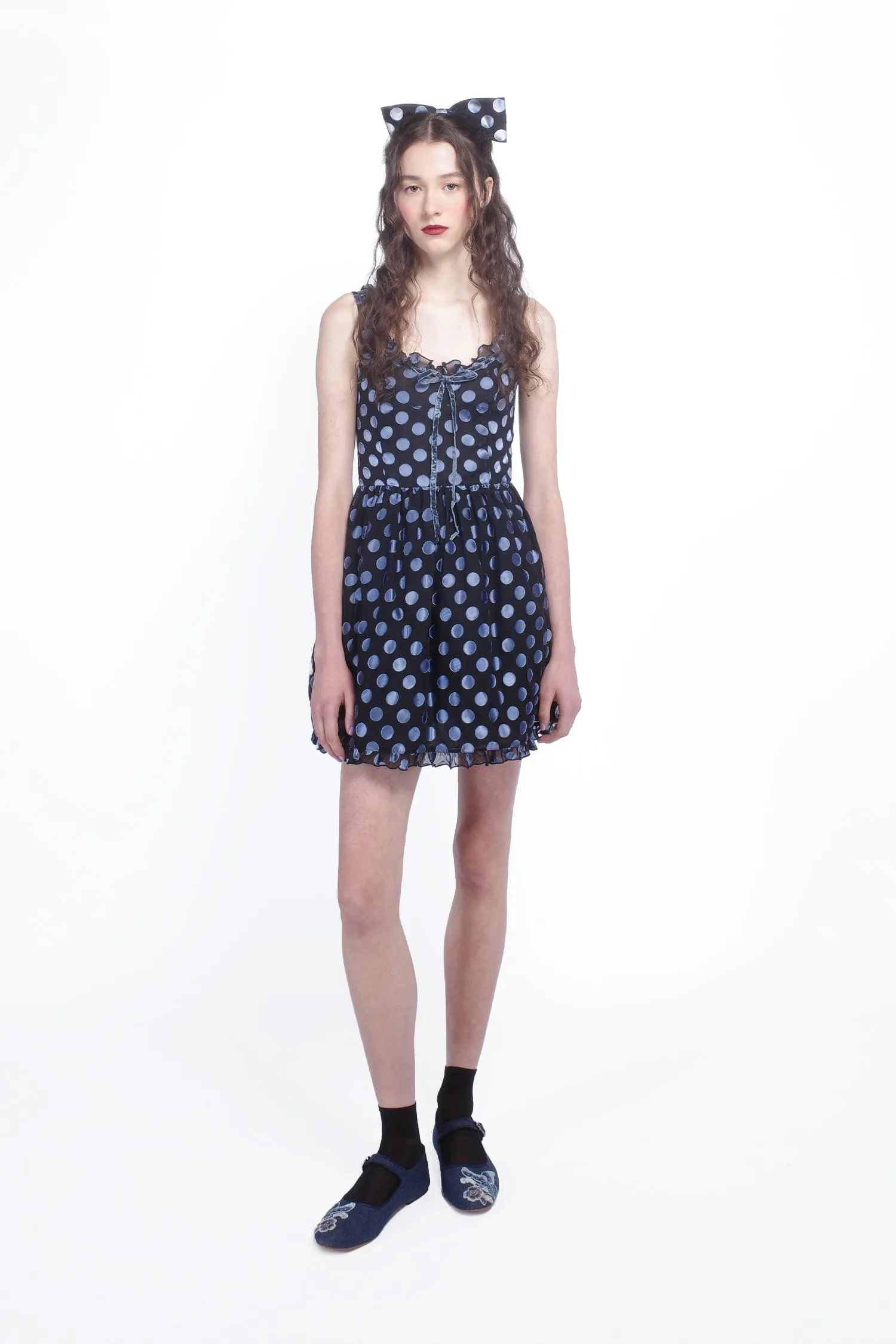 Dot Chiffon Ruffle Mini Dress Annasui