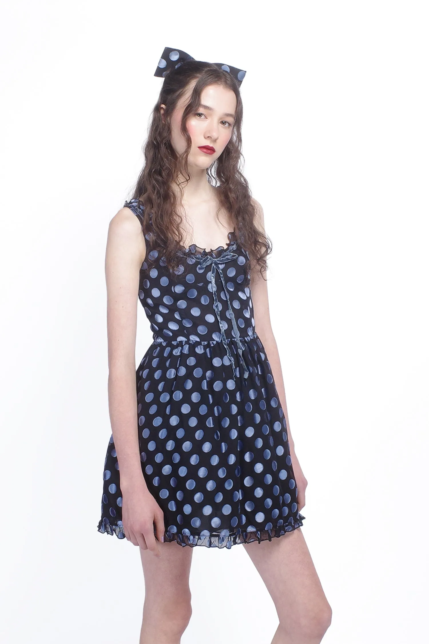 Dot Chiffon Ruffle Mini Dress Annasui