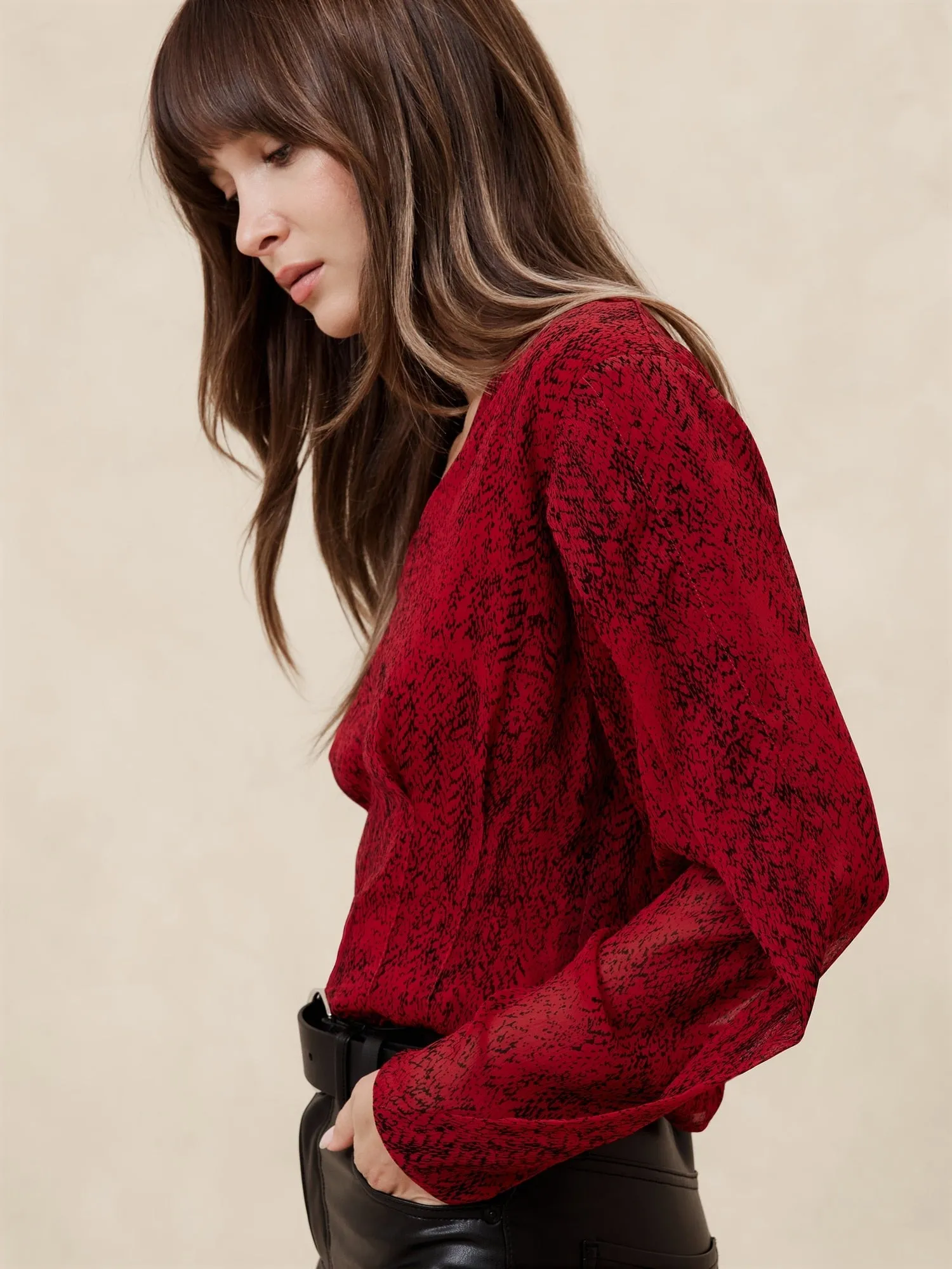 Draped-Sleeve Top Banana Republic