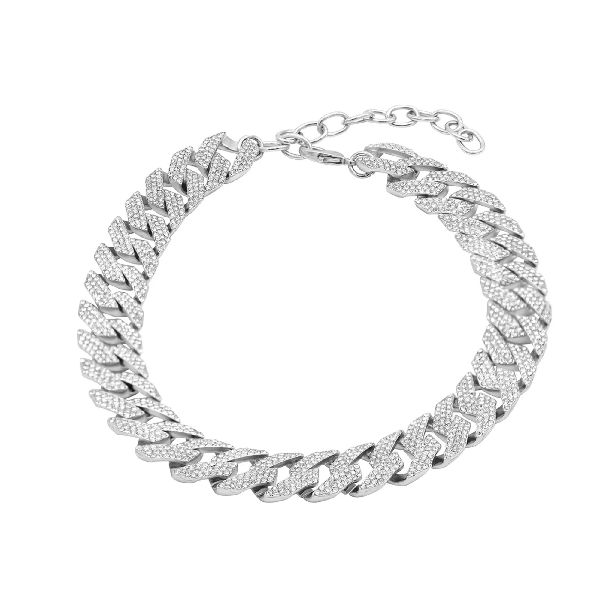 Edgy Cuban Crystal Adjustable Choker Chain Necklace silver