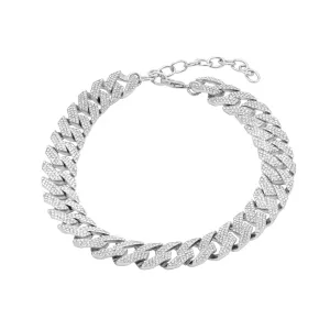 Edgy Cuban Crystal Adjustable Choker Chain Necklace silver