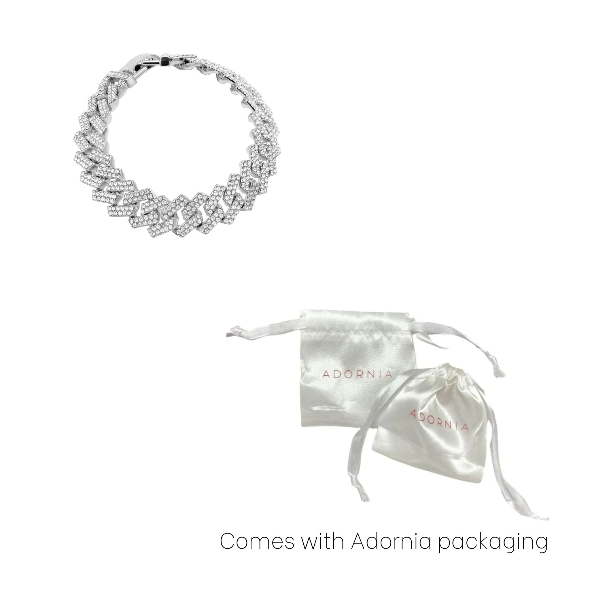 Edgy Cuban Crystal Chain Bracelet silver