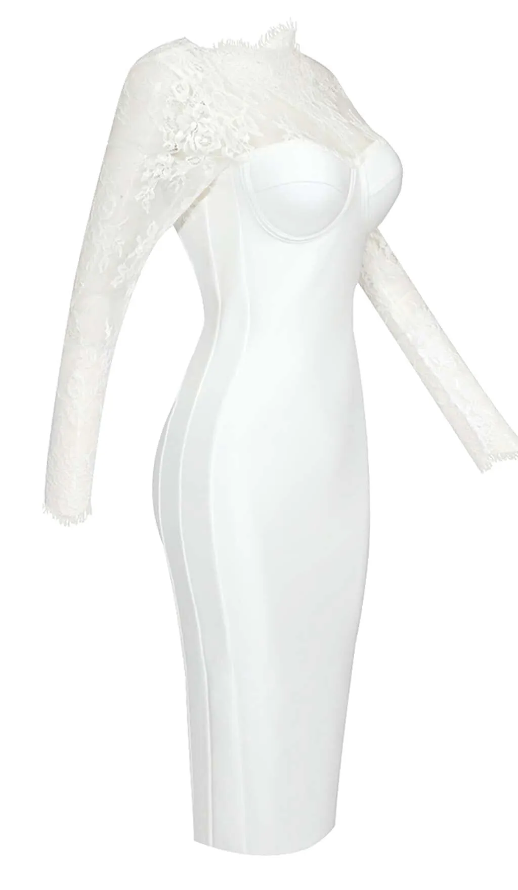 EMBROIDERED LACE MIDI DRESS IN WHITE Gloria Lanvin