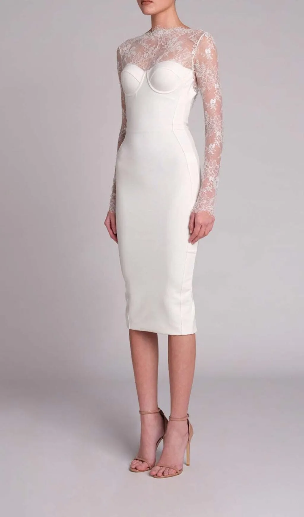 EMBROIDERED LACE MIDI DRESS IN WHITE Gloria Lanvin