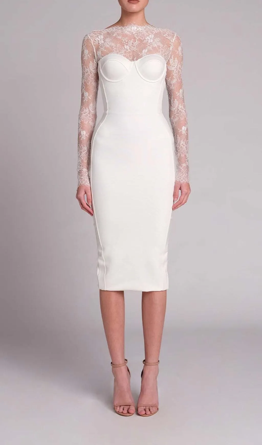 EMBROIDERED LACE MIDI DRESS IN WHITE Gloria Lanvin