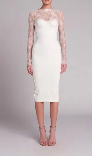 EMBROIDERED LACE MIDI DRESS IN WHITE Gloria Lanvin