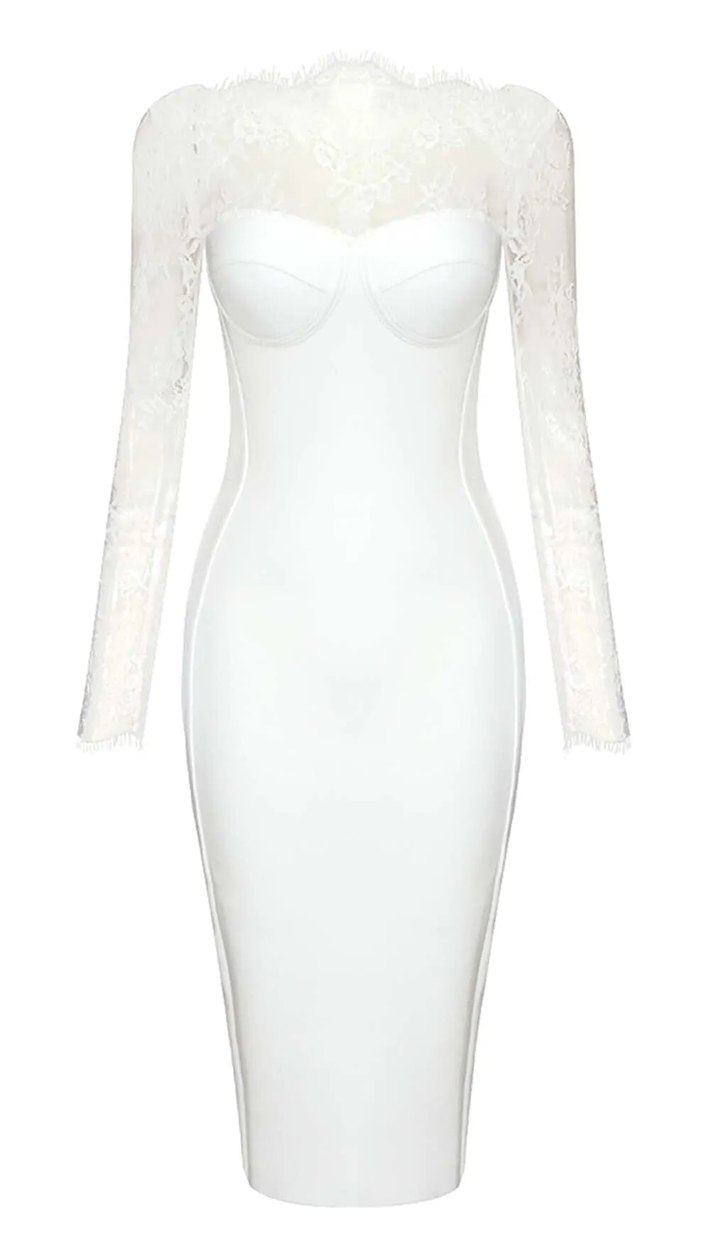EMBROIDERED LACE MIDI DRESS IN WHITE Gloria Lanvin