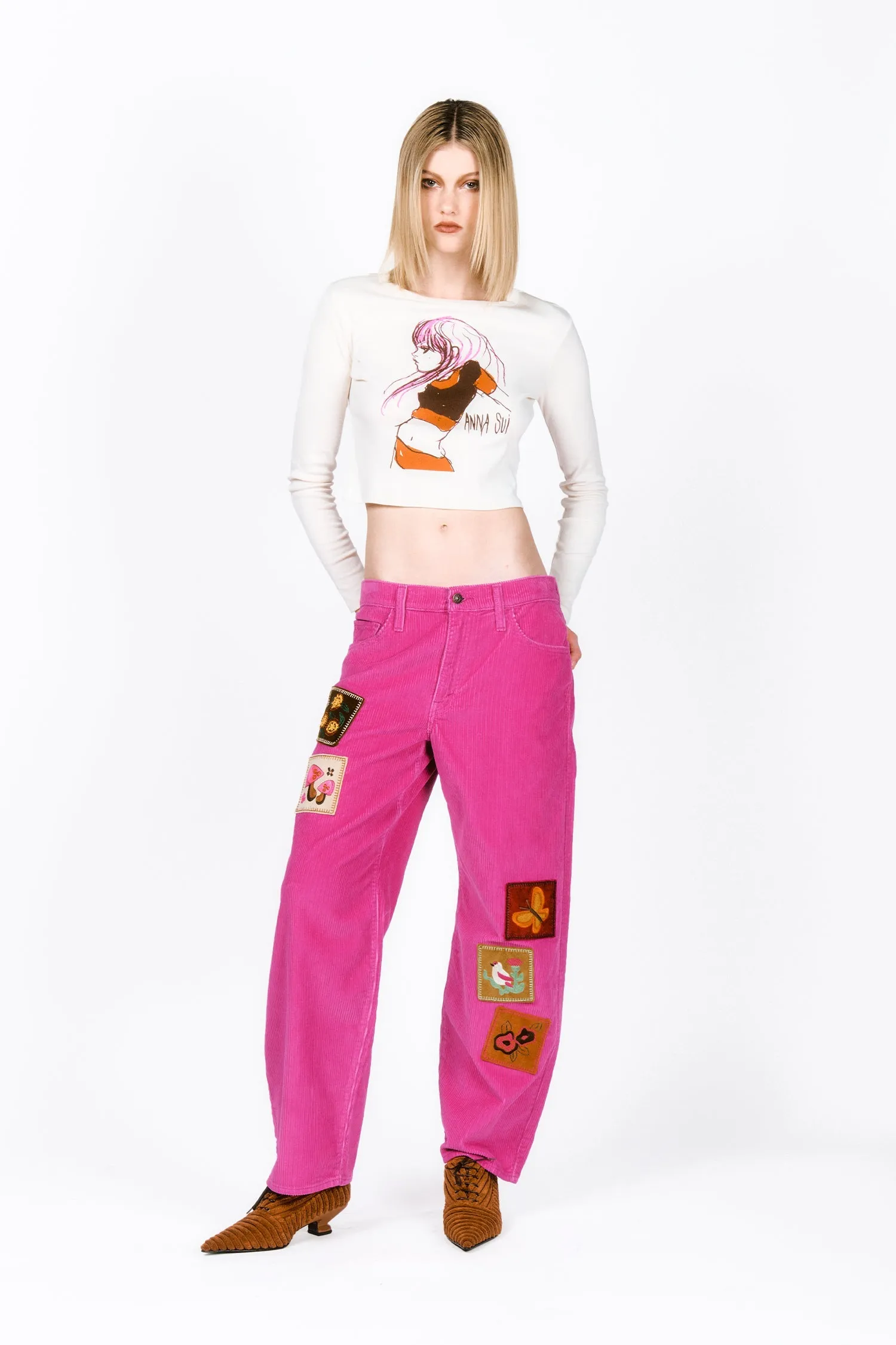 Embroidered Velveteen Patched Corduroys Annasui