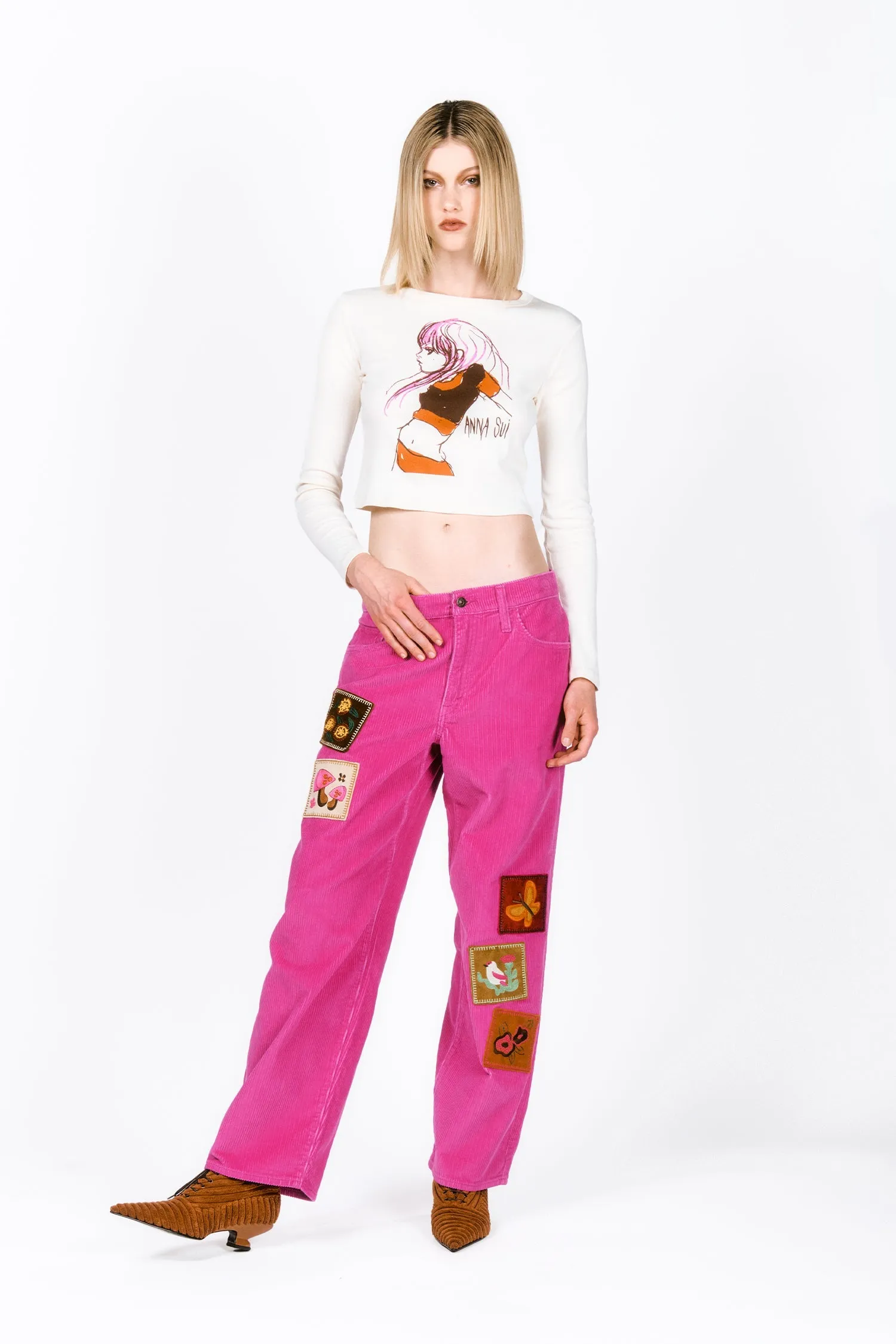 Embroidered Velveteen Patched Corduroys Annasui