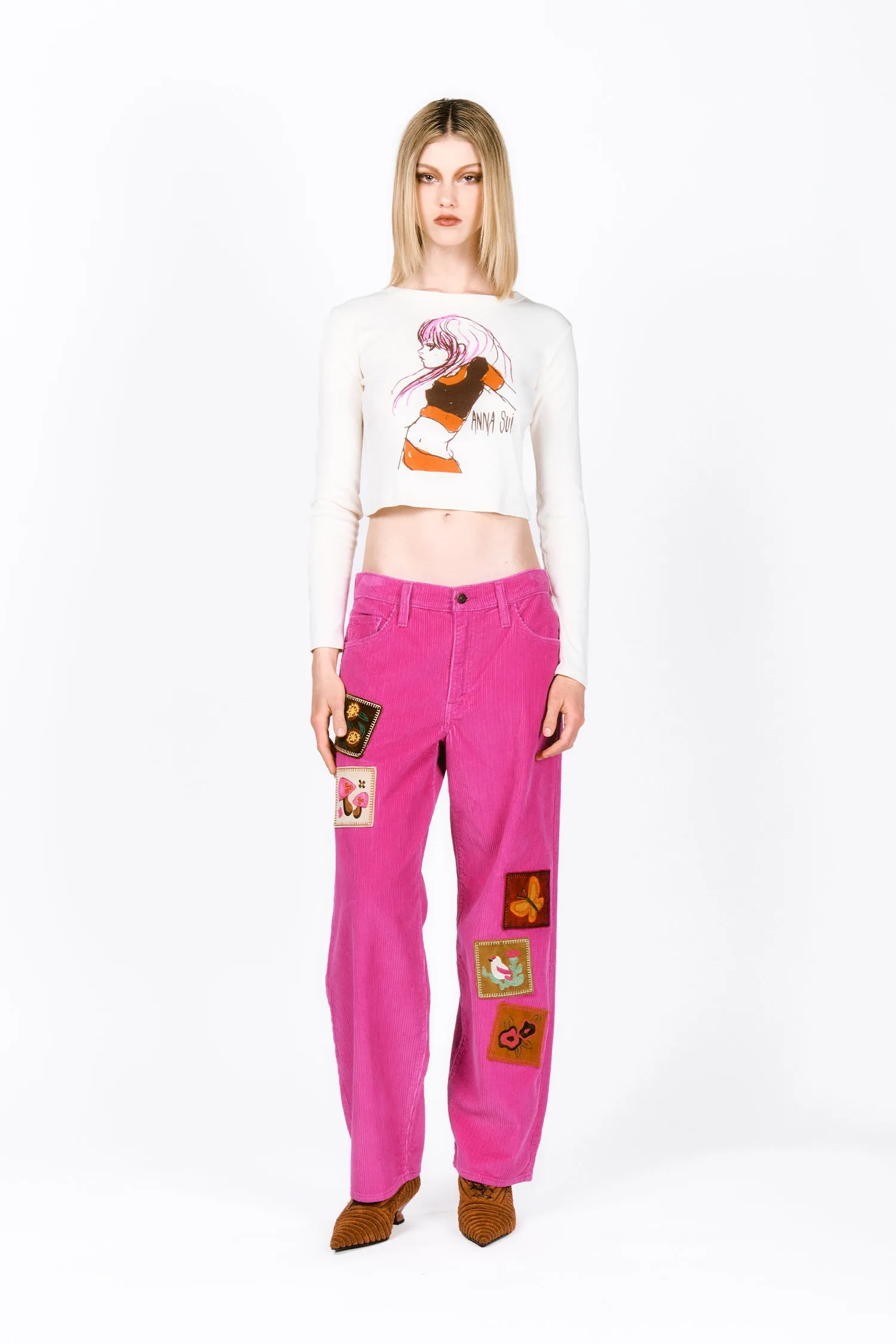 Embroidered Velveteen Patched Corduroys Annasui
