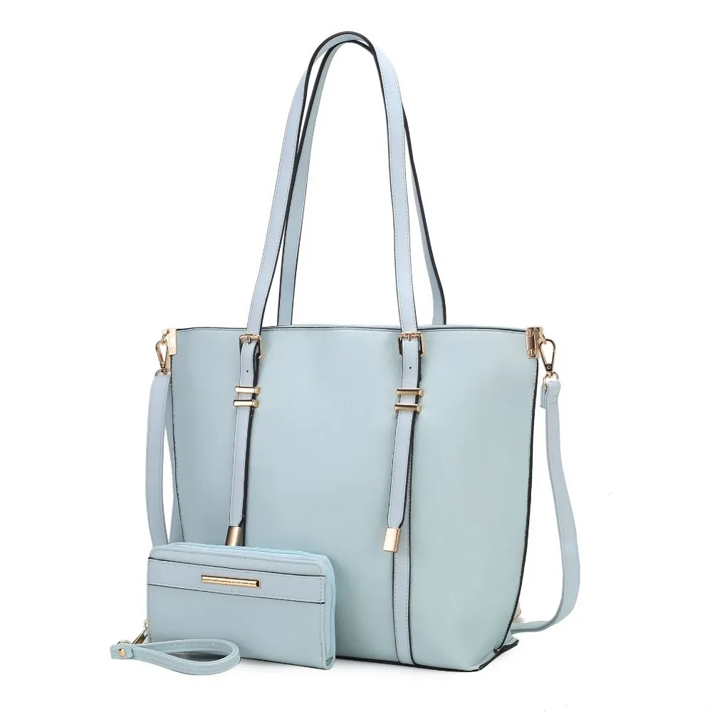 Emery Vegan Leather Womens Tote Bag with Wallet - 2 pieces