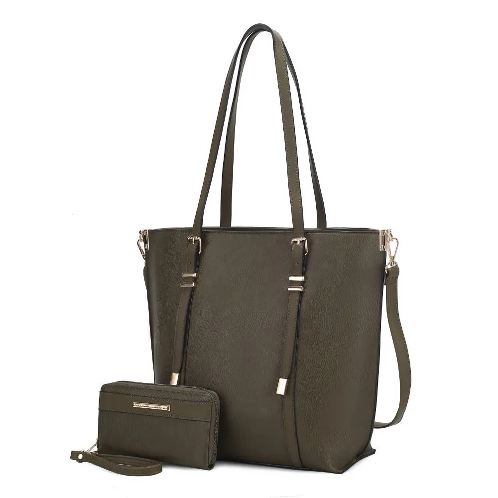 Emery Vegan Leather Womens Tote Bag with Wallet - 2 pieces