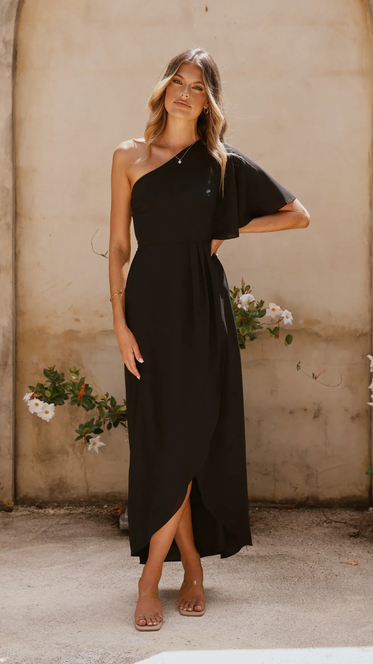 Emma One Sleeve Maxi Dress - Black Billy J